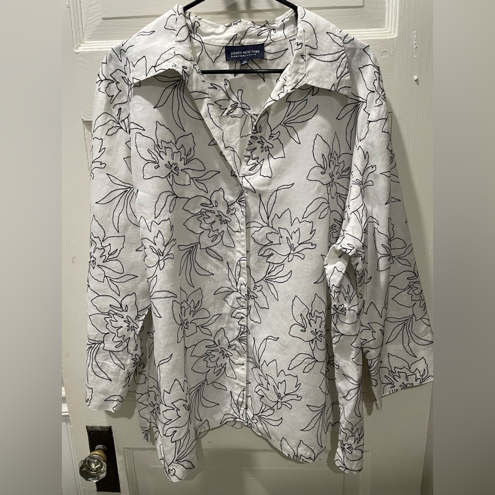 Jones New York Linen Floral Button-Up Shirt, Size 3X